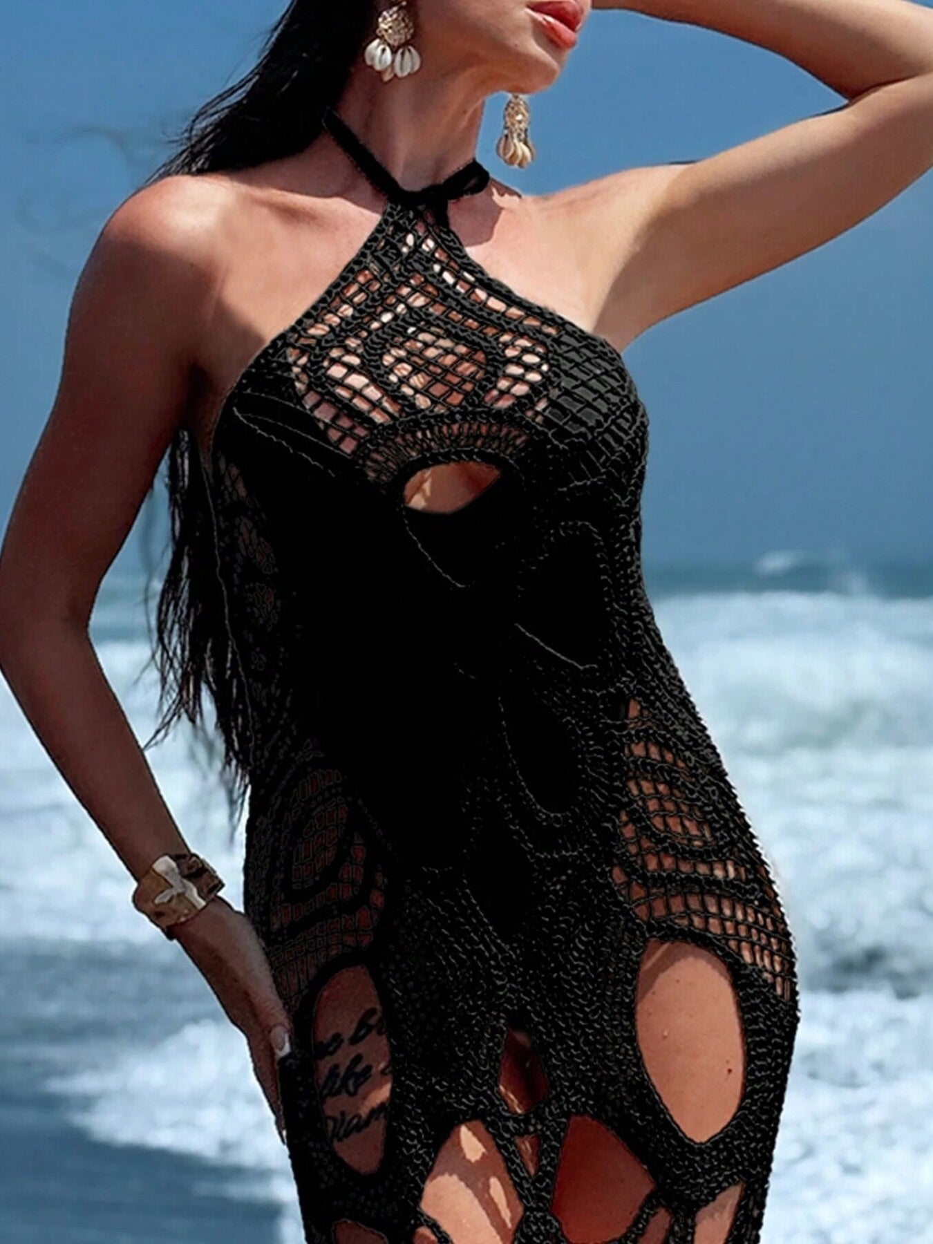 Cutout Halter Neck Cover-Up Dress