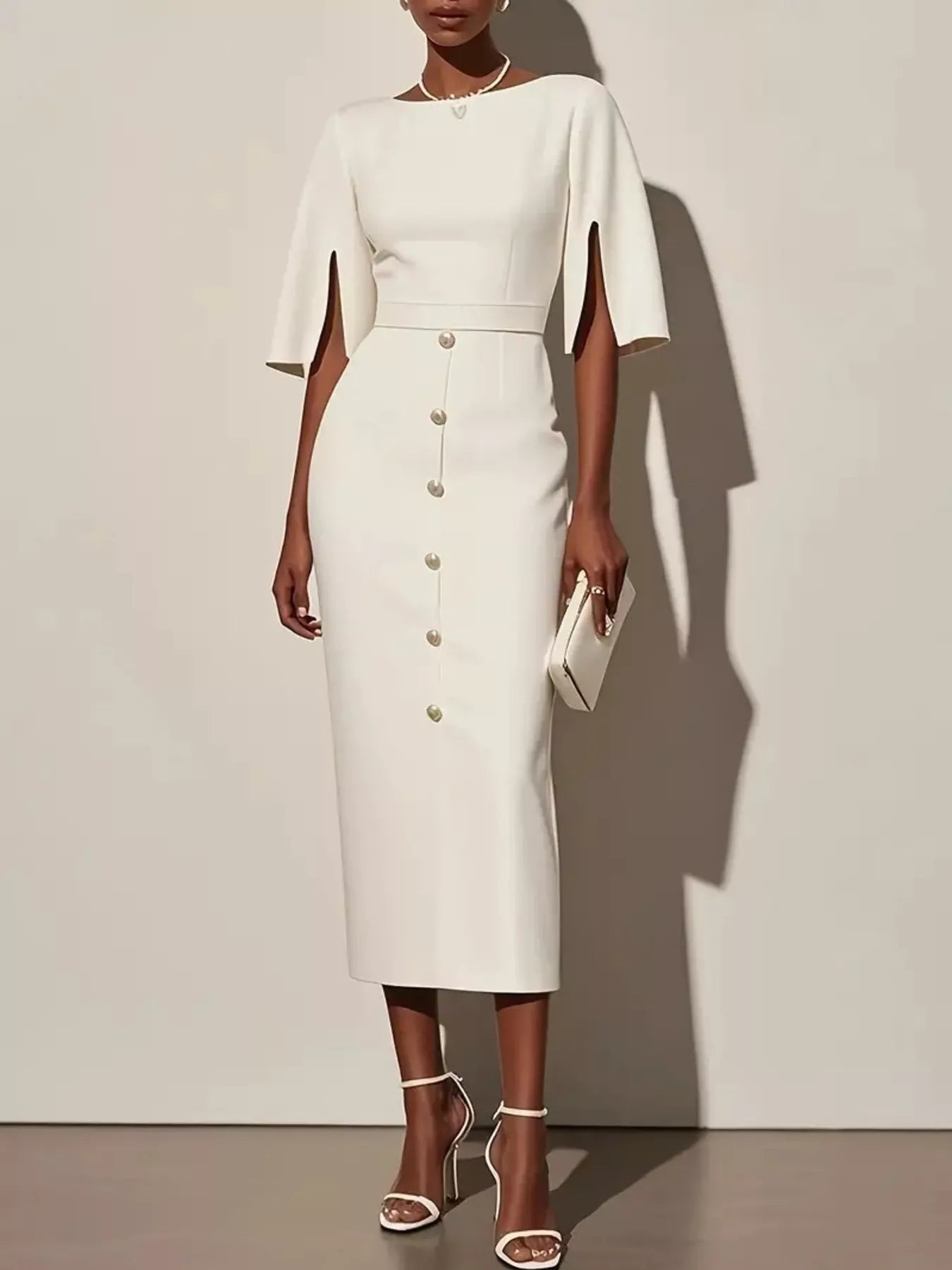 Slit Sleeve Midi Dress