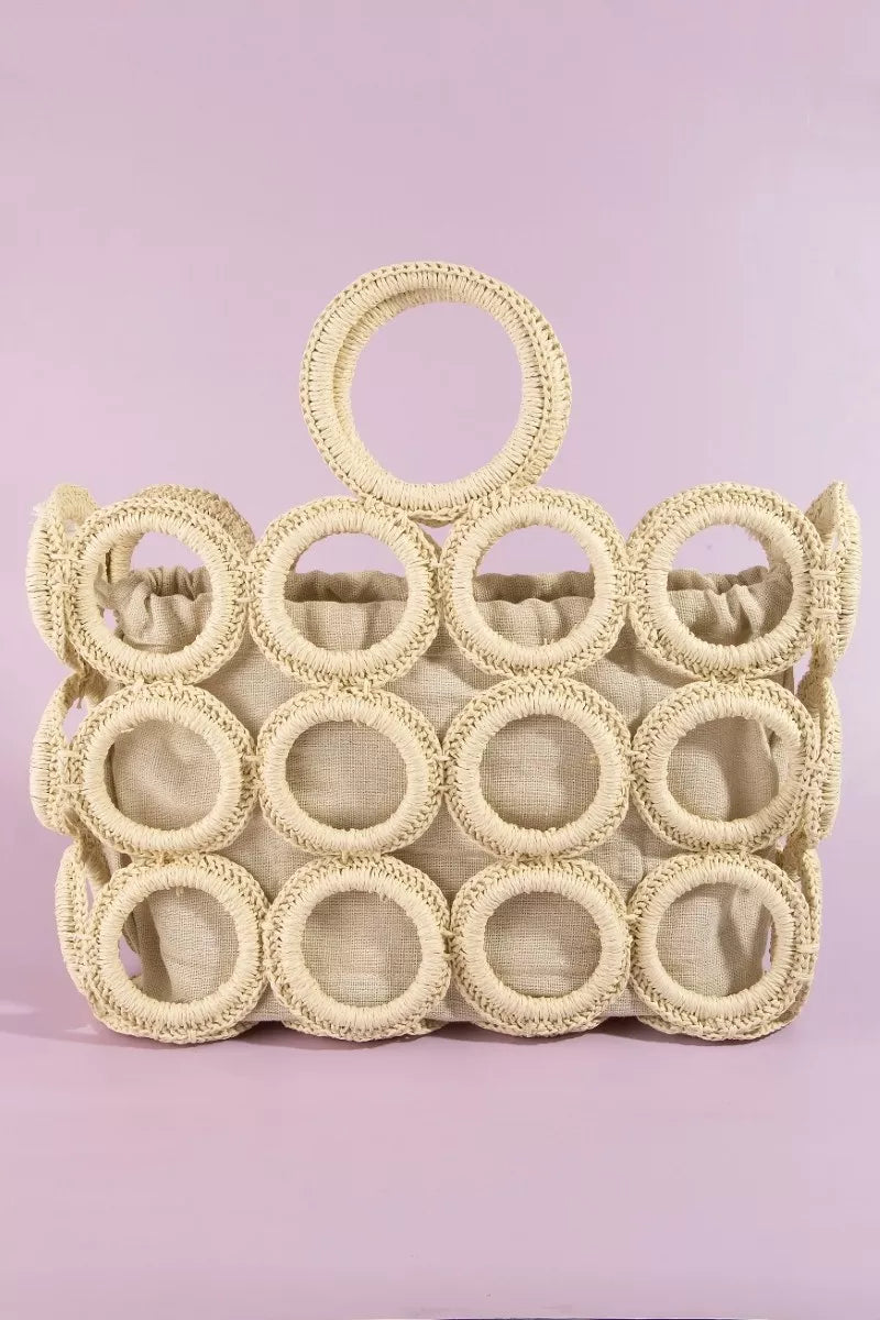 Fame Straw Round Pattern Hand Bag