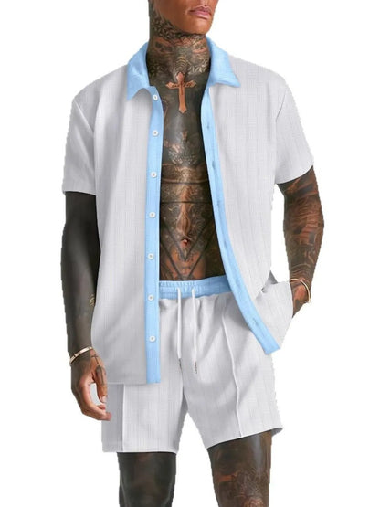 Men's Full Size Detailed Top and Shorts Set