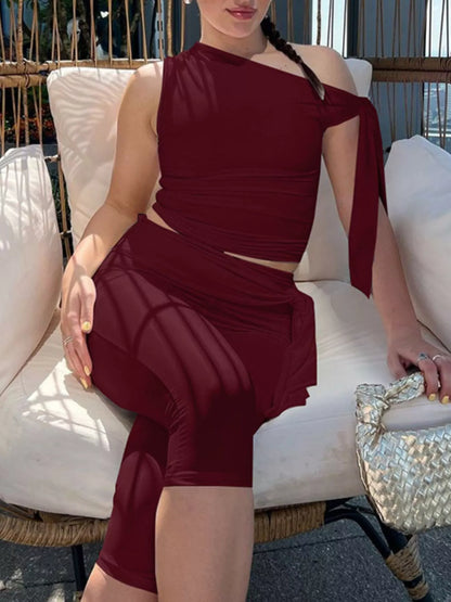 Asymmetrical One-Shoulder Top and Capris Set