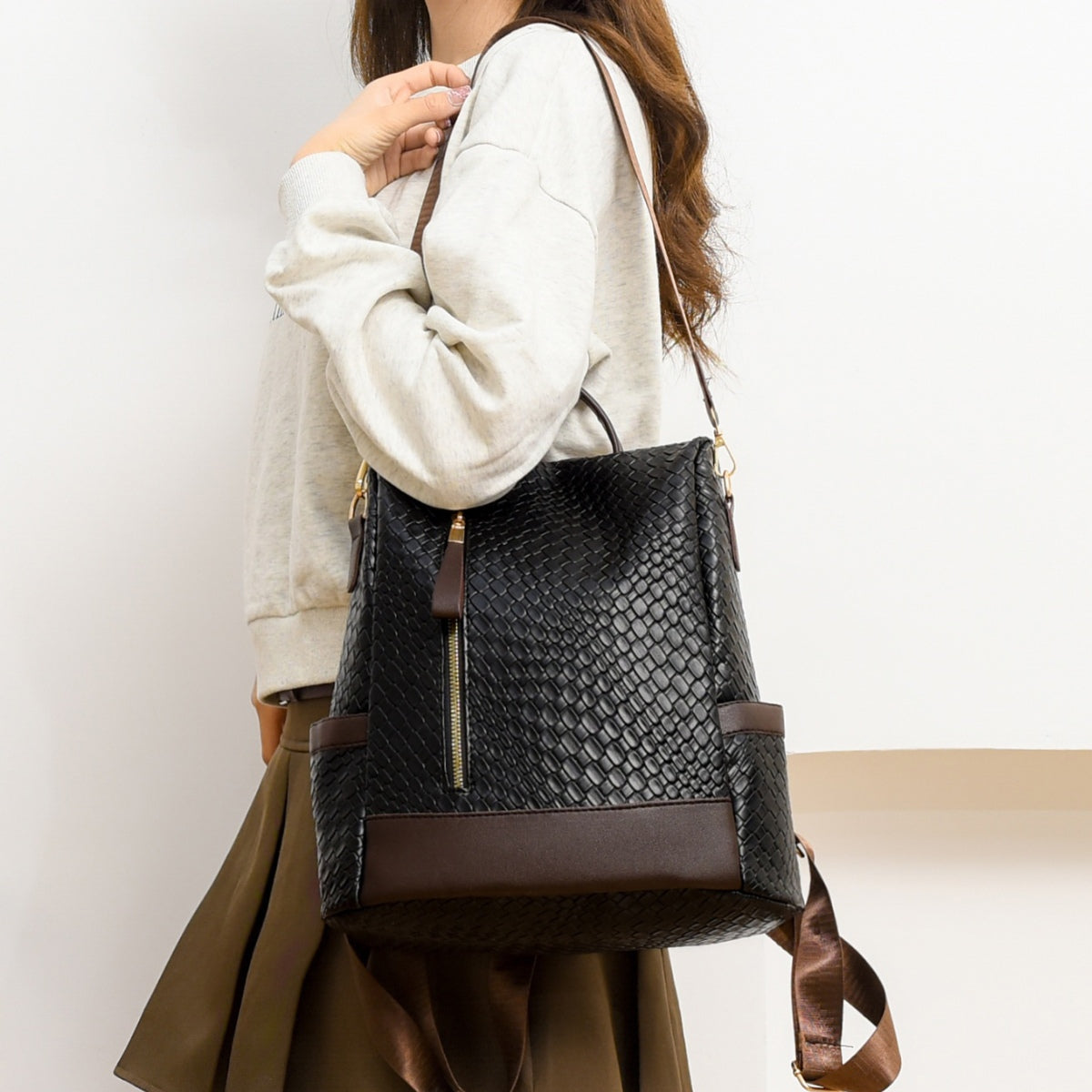 Adjustable Straps PU Leather Backpack Bag