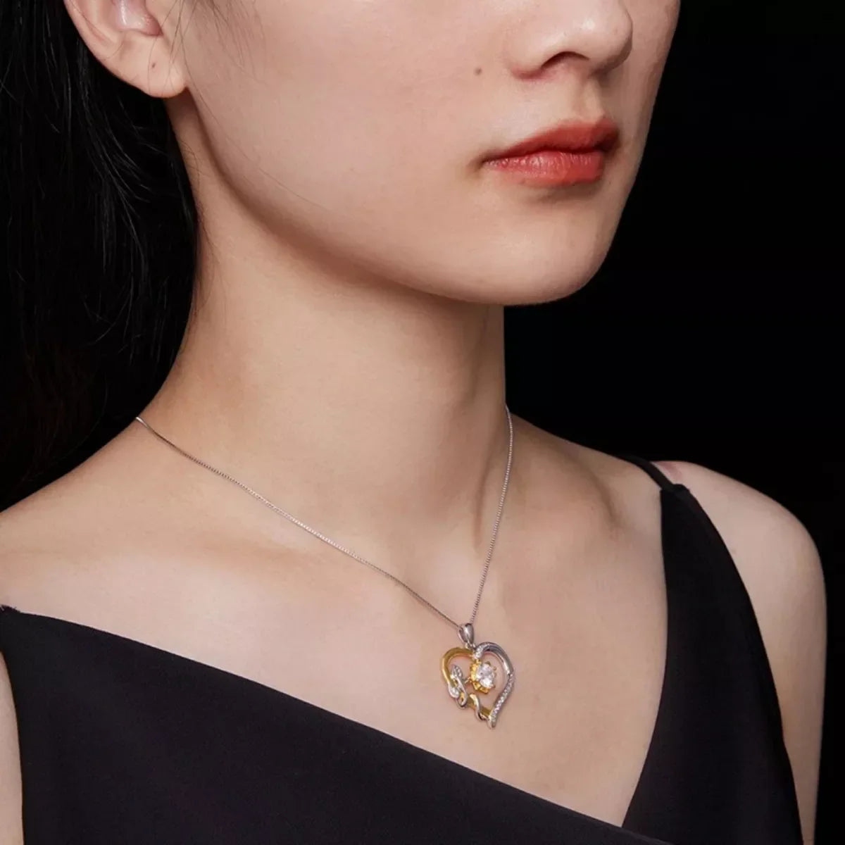 Two Tone Heart-Shaped Pendant Necklace
