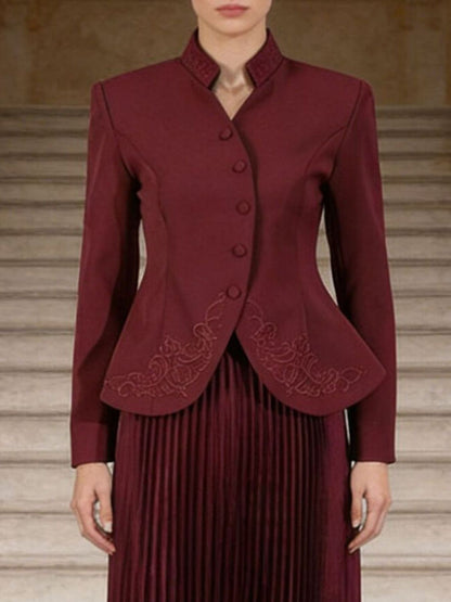 Button Up Long Sleeve Top and Pleated Skirt Set