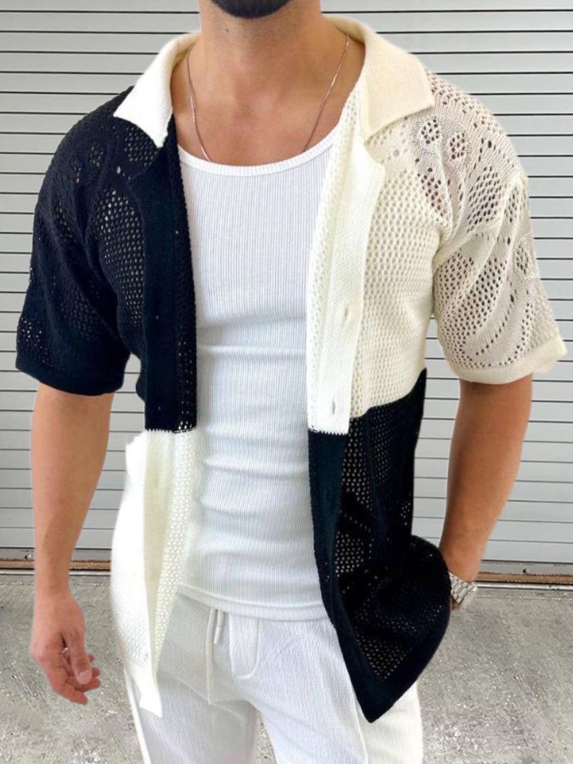 Men's Button Down Hollow Out Shirt