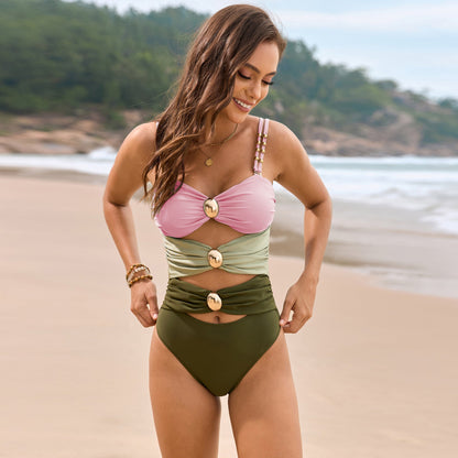 Color Block One-Piece Swimwear