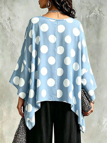 Polka Dot Asymmetrical Hem Blouse