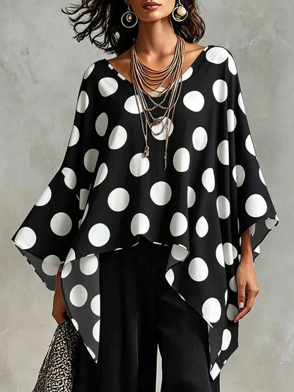 Polka Dot Asymmetrical Hem Blouse