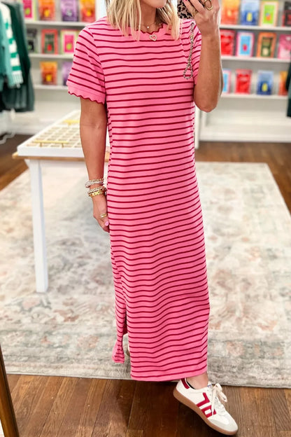 Short Sleeve Side Slit Maxi Tee Dress