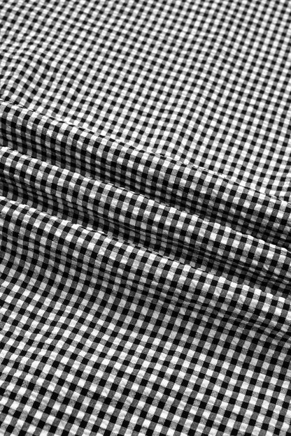 Gingham Bow Half Sleeve Blouse