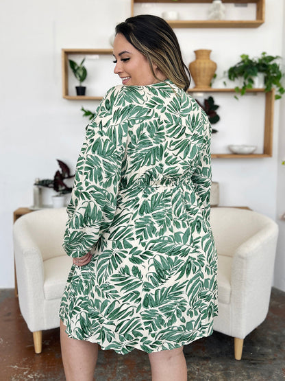 Printed Ruched Balloon Sleeve Dress