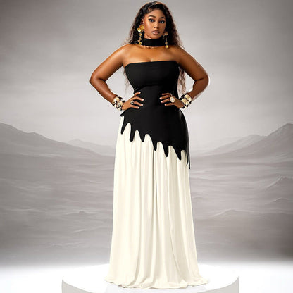 Strapless Backless Split Ribbon Skirt Set