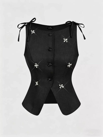 Button-Down Embellished Vest