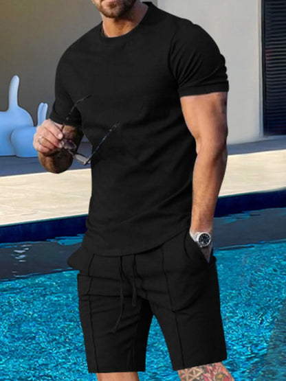 Men's Round Neck Short Sleeve Top and Shorts Set