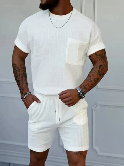 Men's Round Neck Short Sleeve Top and Shorts Set