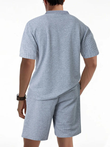 Men's Textured Round Neck Top and Shorts Set