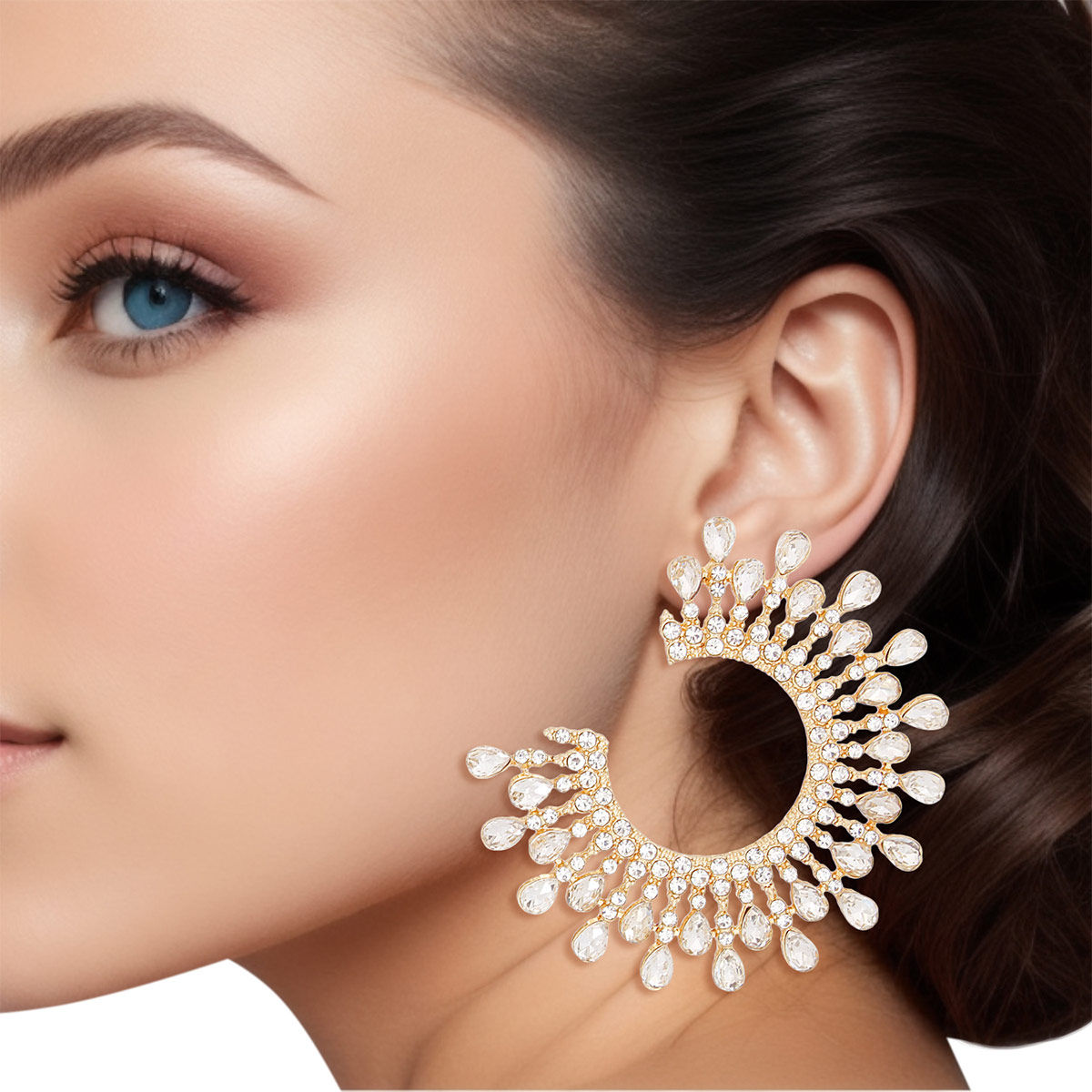Stud Gold C Shape Stone Earrings