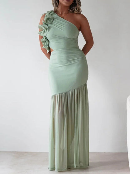 One-Shoulder Ruffle Trim Dress
