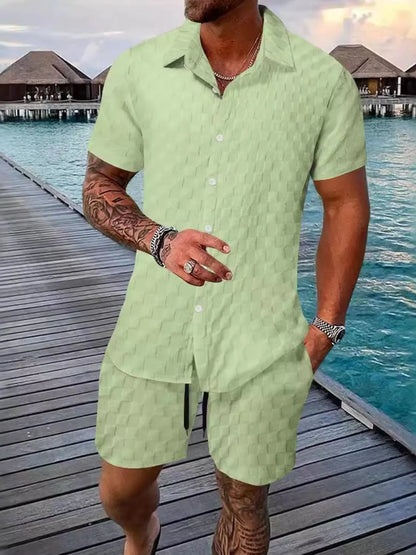 Men's Collared Neck Short Sleeve Top and Shorts Set