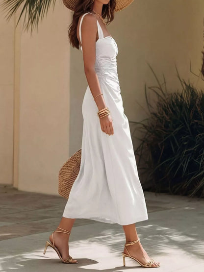 Ruched Sweetheart Neck Midi Dress