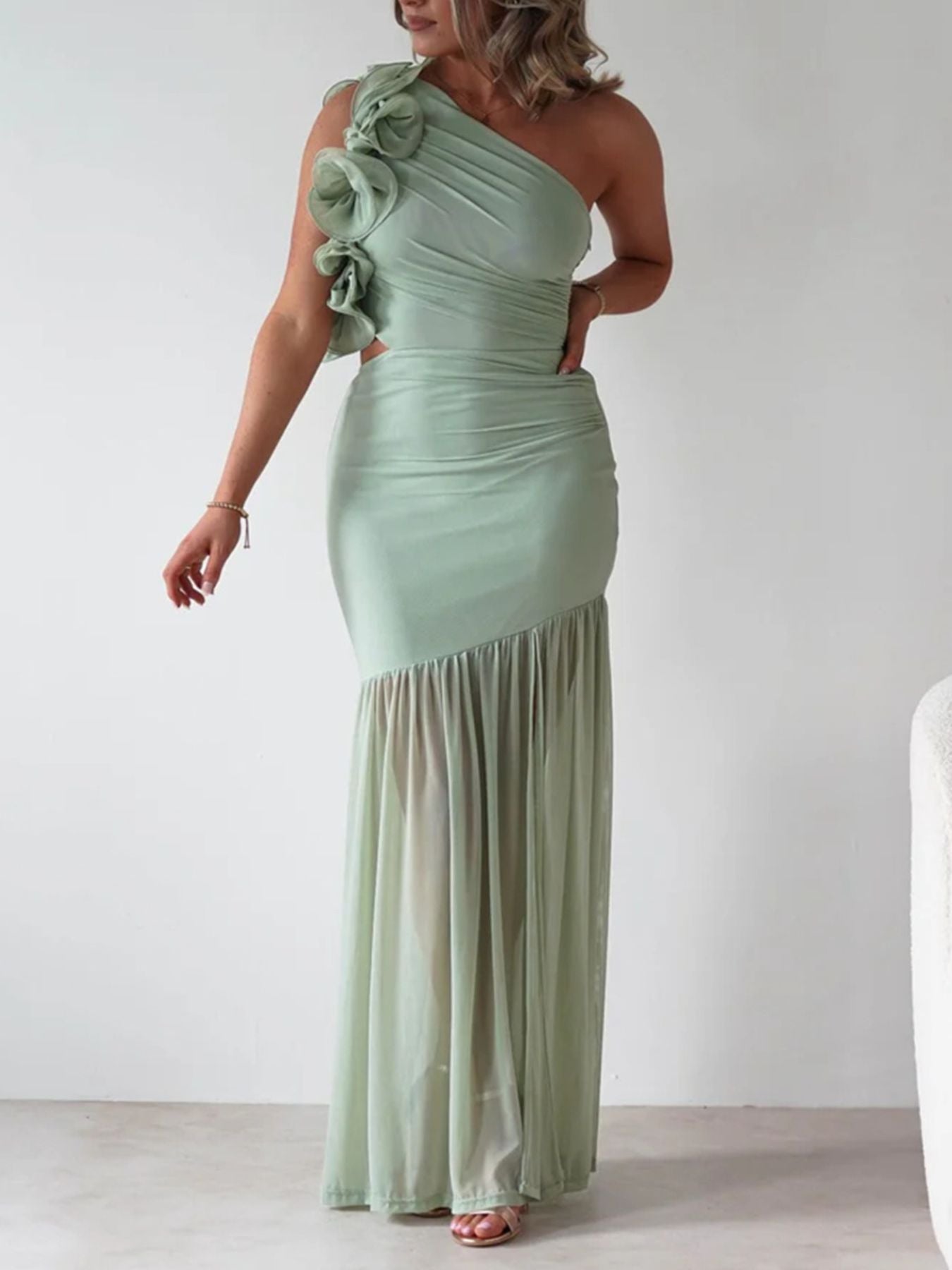 One-Shoulder Ruffle Trim Dress