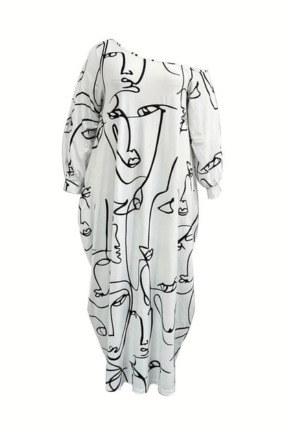Printed Lantern Sleeve Maxi Dress