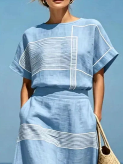 Full Size Striped Round Neck Top and Skirt Set Plus Size