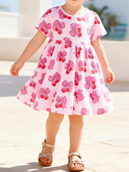 Children's Cherry Bowknot Print Dress