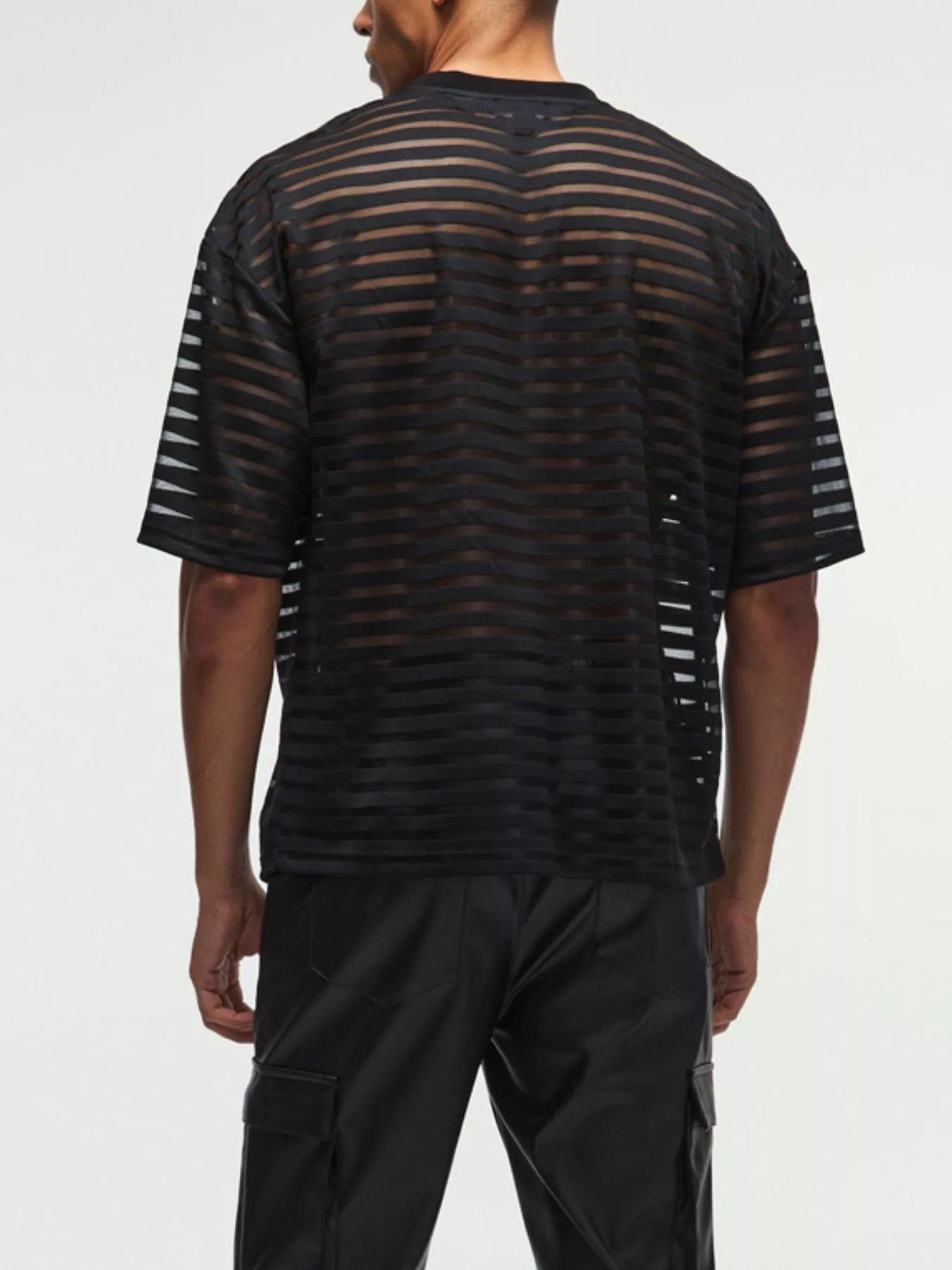 Men's Sheer Striped Round Neck T-Shirt