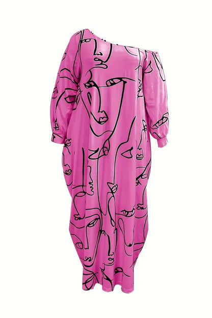 Printed Lantern Sleeve Maxi Dress