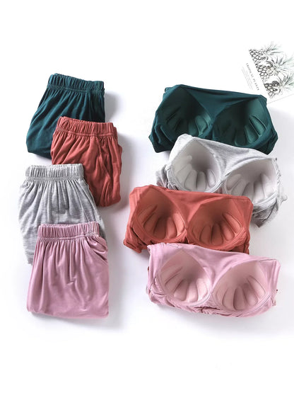 Plus Size Padded Round Neck Modal T-Shirt and Shorts Set