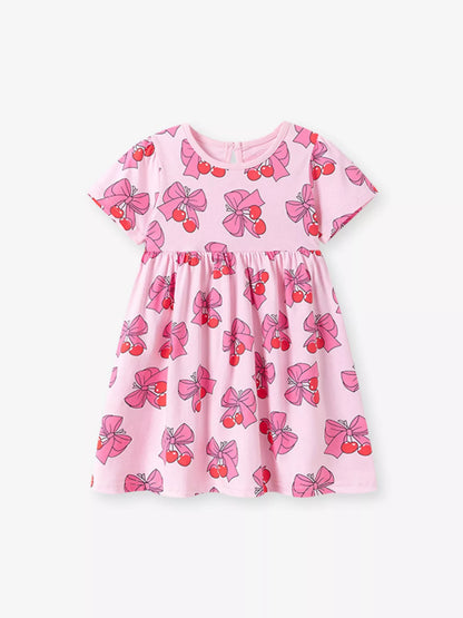 Children's Cherry Bowknot Print Dress