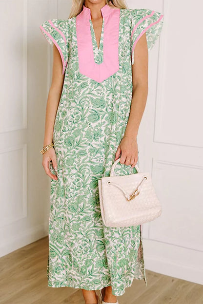 Contrast Trim Floral Midi Dress