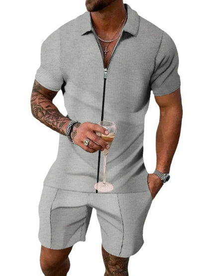Men's Zip Up Short Sleeve Top and Shorts Set