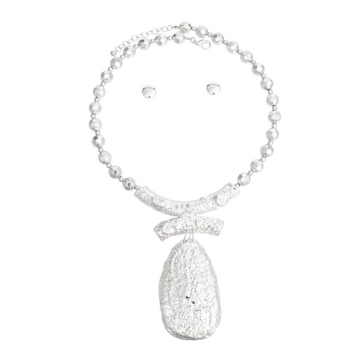 Pendant Necklace Bead Silver Teardrop Set