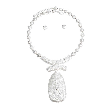 Pendant Necklace Bead Silver Teardrop Set