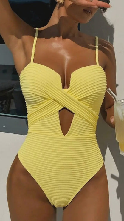 Sexy Yellow Swimwear Women 2026 Hollow Out Cross Slim