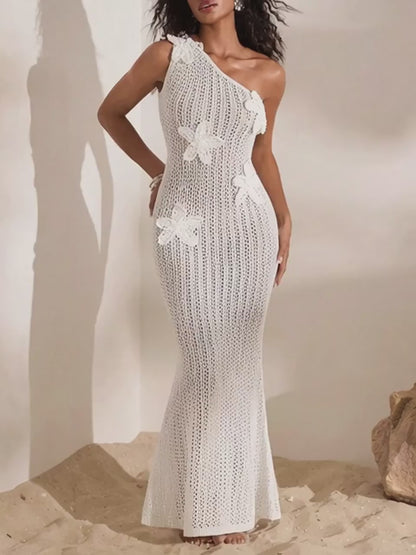 One-Shoulder Crochet Maxi Dress