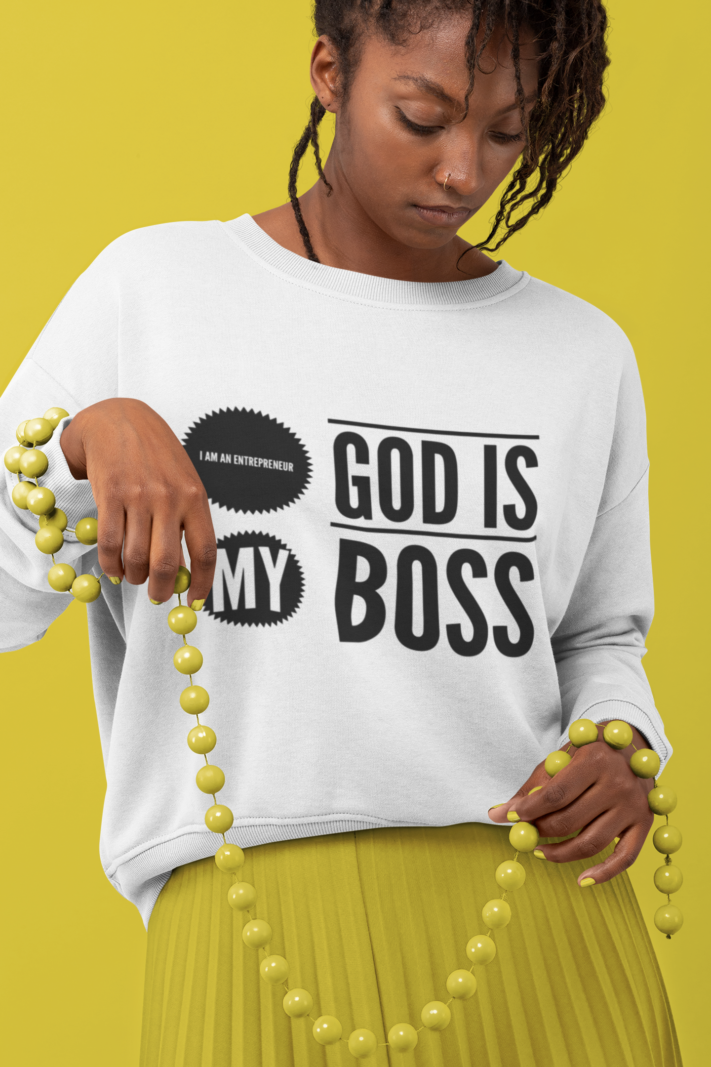 God Is My Boss White Sweatshirt - MONLANE